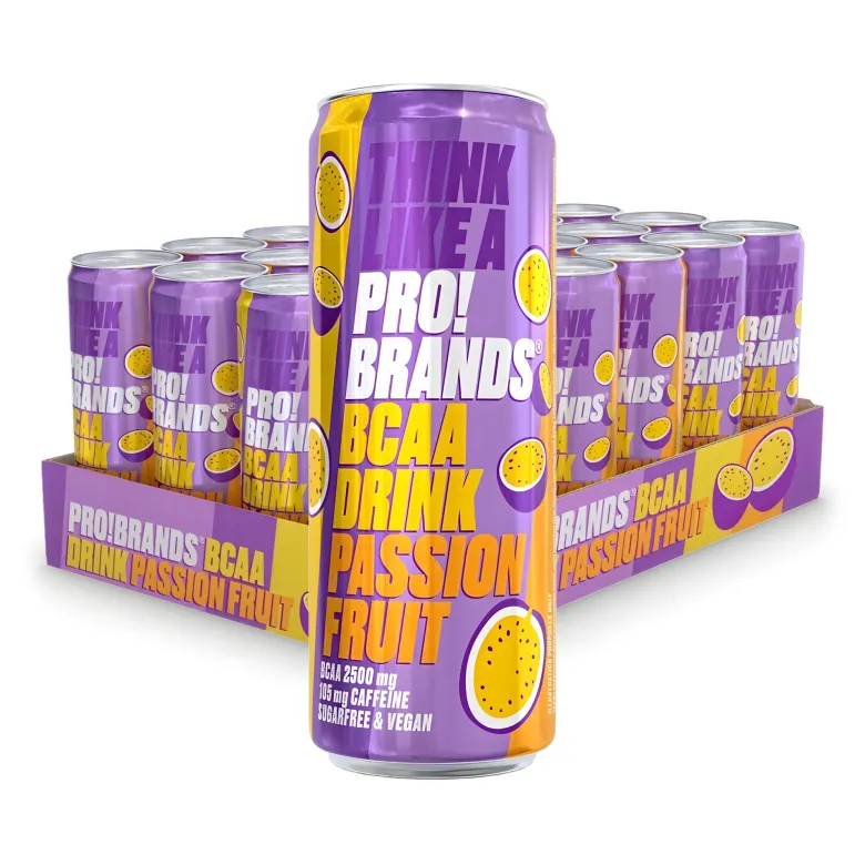 24 x Pro Brands BCAA Drink 330 ml Passionfruit (105 mg koffein)