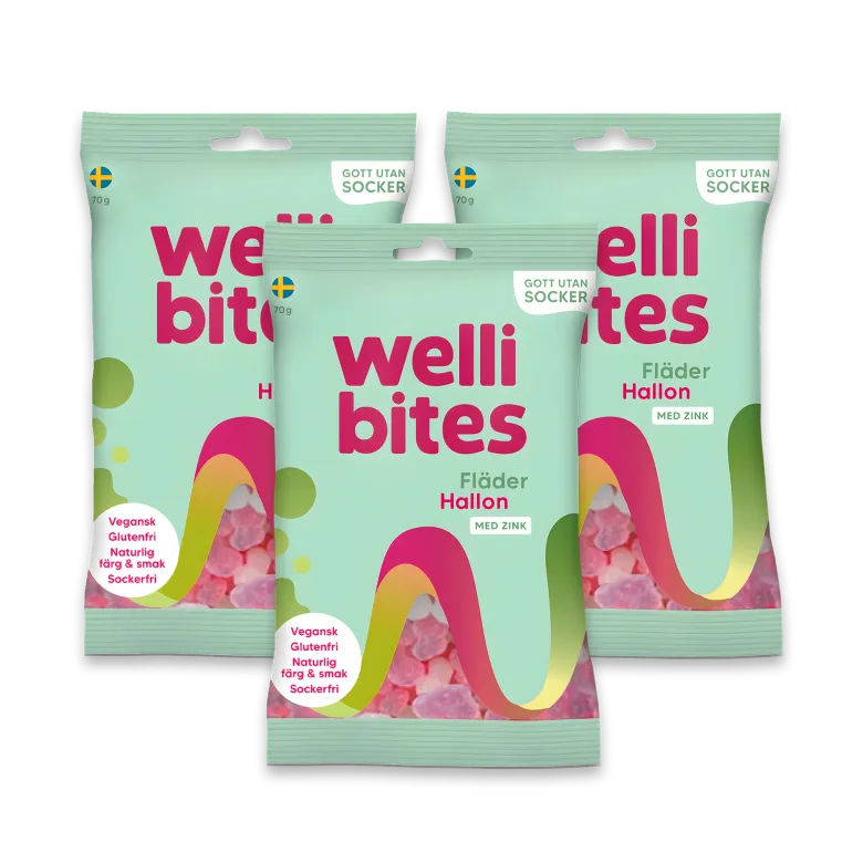 3 x Wellibites Candy 70 g Fläder & Hallon