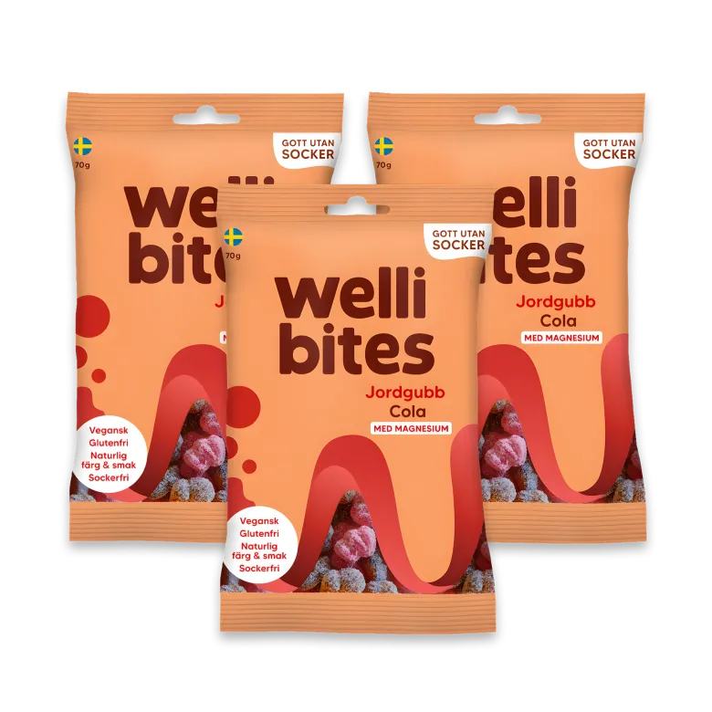 3 x Wellibites Candy 70 g Jordgubb & Cola